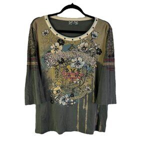 Vintage Y2K Vanilla Sugar Floral Tattoo Biker Shirt Whimsigoth Dark Fairy